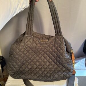 MZ Wallace Medium Sutton Deluxe Gray Quilted Nylon Bag Handbag Purse Overnight